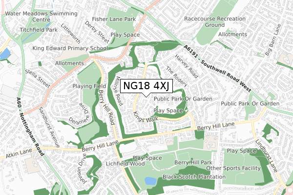 NG18 4XJ map - small scale - OS Open Zoomstack (Ordnance Survey)