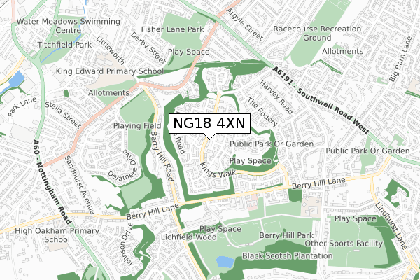 NG18 4XN map - small scale - OS Open Zoomstack (Ordnance Survey)