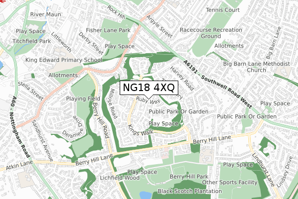 NG18 4XQ map - small scale - OS Open Zoomstack (Ordnance Survey)