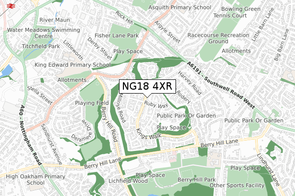 NG18 4XR map - small scale - OS Open Zoomstack (Ordnance Survey)