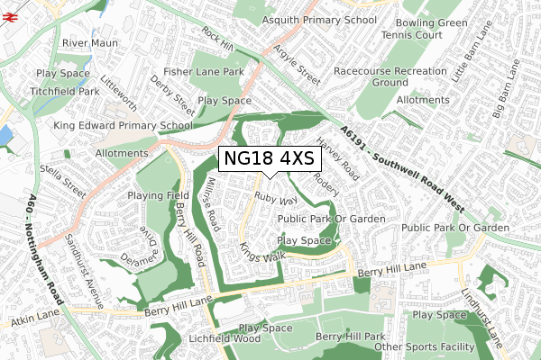 NG18 4XS map - small scale - OS Open Zoomstack (Ordnance Survey)