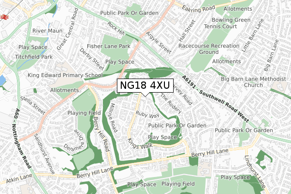 NG18 4XU map - small scale - OS Open Zoomstack (Ordnance Survey)