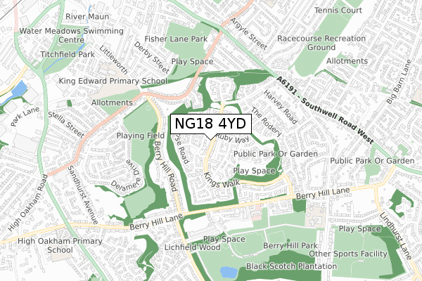 NG18 4YD map - small scale - OS Open Zoomstack (Ordnance Survey)