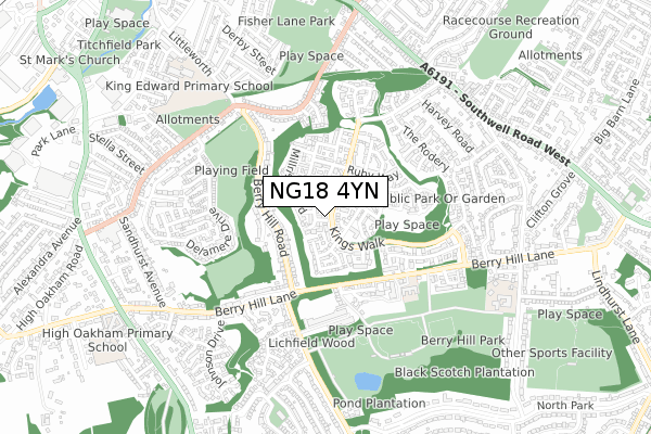 NG18 4YN map - small scale - OS Open Zoomstack (Ordnance Survey)