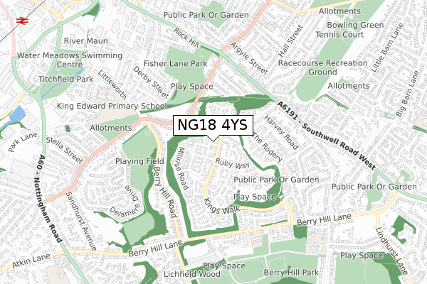 NG18 4YS map - small scale - OS Open Zoomstack (Ordnance Survey)