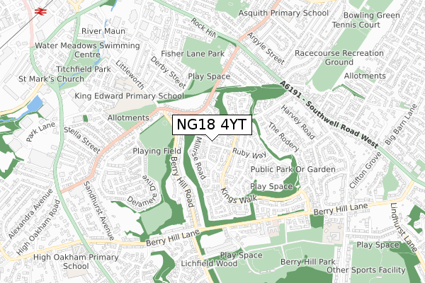 NG18 4YT map - small scale - OS Open Zoomstack (Ordnance Survey)