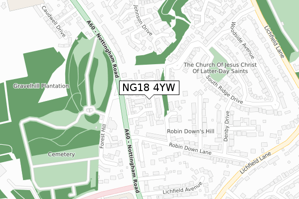 NG18 4YW map - large scale - OS Open Zoomstack (Ordnance Survey)