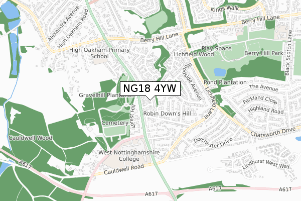 NG18 4YW map - small scale - OS Open Zoomstack (Ordnance Survey)