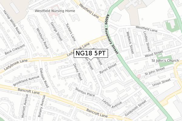 NG18 5PT map - large scale - OS Open Zoomstack (Ordnance Survey)