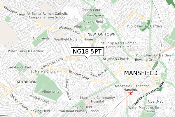 NG18 5PT map - small scale - OS Open Zoomstack (Ordnance Survey)