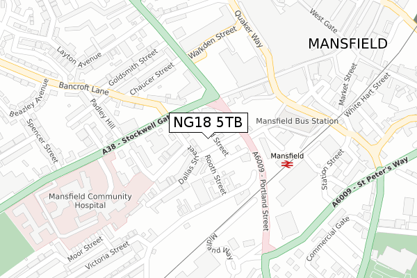 NG18 5TB map - large scale - OS Open Zoomstack (Ordnance Survey)