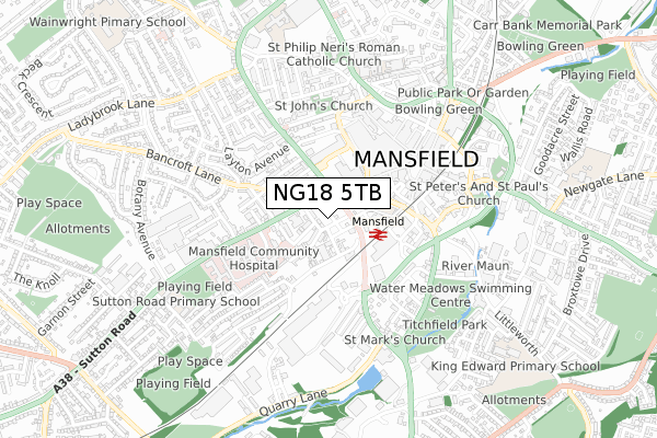 NG18 5TB map - small scale - OS Open Zoomstack (Ordnance Survey)