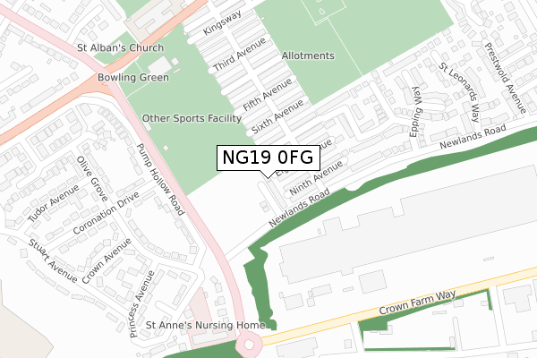 NG19 0FG map - large scale - OS Open Zoomstack (Ordnance Survey)