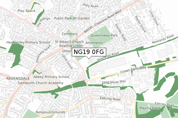 NG19 0FG map - small scale - OS Open Zoomstack (Ordnance Survey)