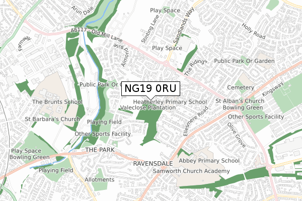 NG19 0RU map - small scale - OS Open Zoomstack (Ordnance Survey)