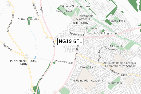 NG19 6FL map - small scale - OS Open Zoomstack (Ordnance Survey)