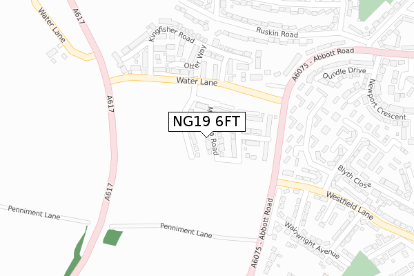 NG19 6FT map - large scale - OS Open Zoomstack (Ordnance Survey)