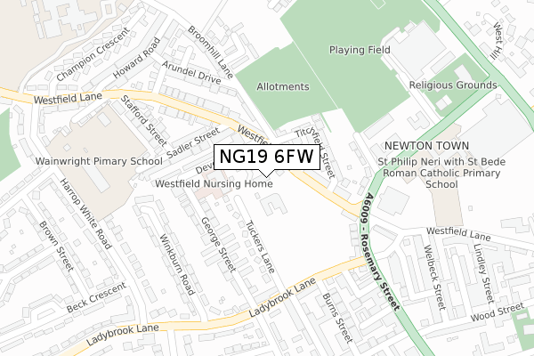 NG19 6FW map - large scale - OS Open Zoomstack (Ordnance Survey)