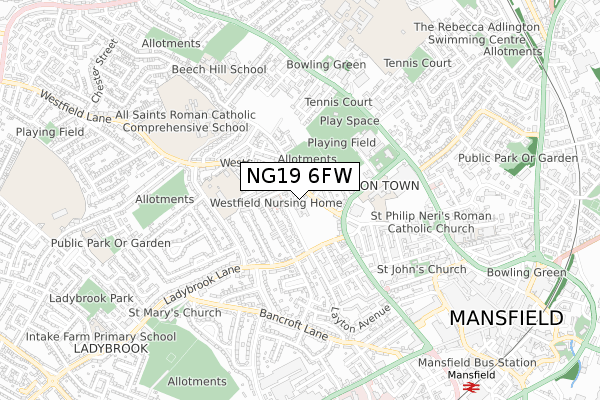 NG19 6FW map - small scale - OS Open Zoomstack (Ordnance Survey)