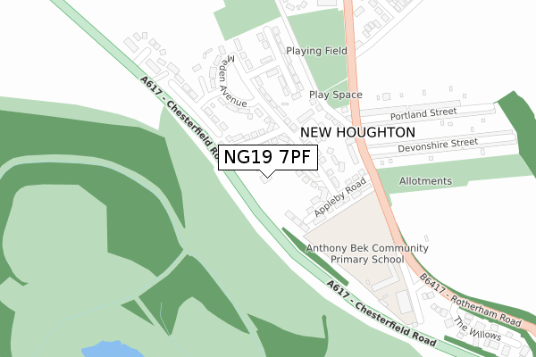 NG19 7PF map - large scale - OS Open Zoomstack (Ordnance Survey)