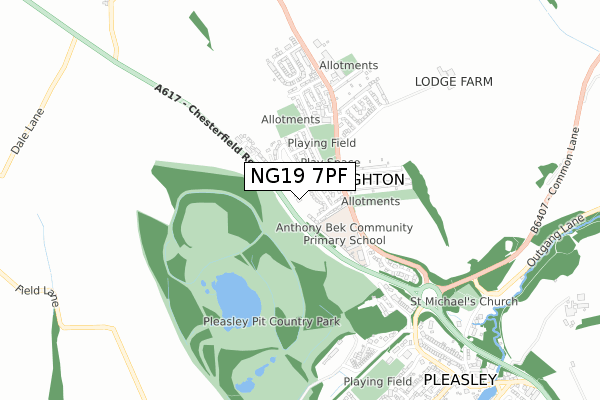 NG19 7PF map - small scale - OS Open Zoomstack (Ordnance Survey)