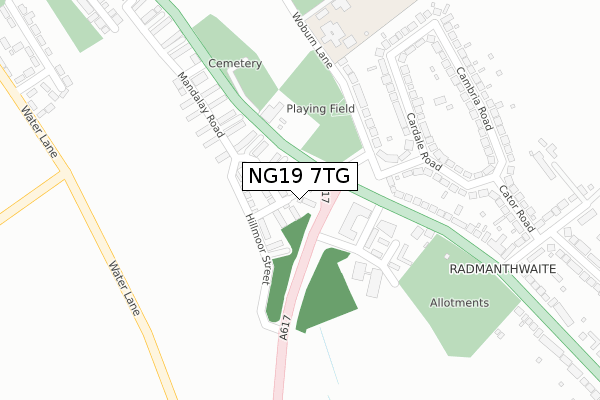 NG19 7TG map - large scale - OS Open Zoomstack (Ordnance Survey)