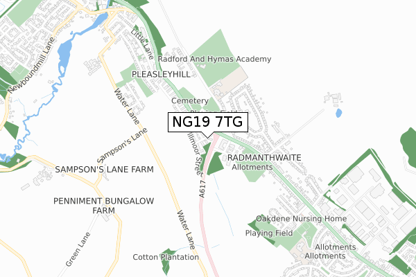 NG19 7TG map - small scale - OS Open Zoomstack (Ordnance Survey)