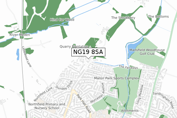 NG19 8SA map - small scale - OS Open Zoomstack (Ordnance Survey)