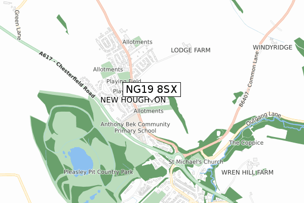 NG19 8SX map - small scale - OS Open Zoomstack (Ordnance Survey)