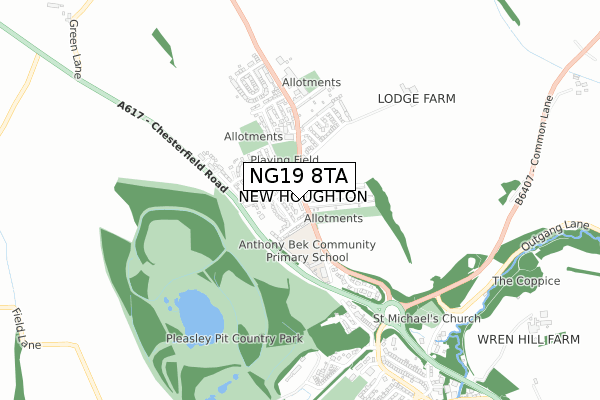 NG19 8TA map - small scale - OS Open Zoomstack (Ordnance Survey)