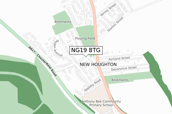 NG19 8TG map - large scale - OS Open Zoomstack (Ordnance Survey)