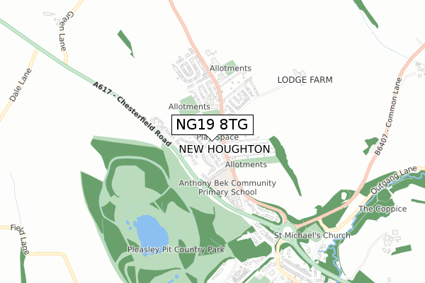 NG19 8TG map - small scale - OS Open Zoomstack (Ordnance Survey)