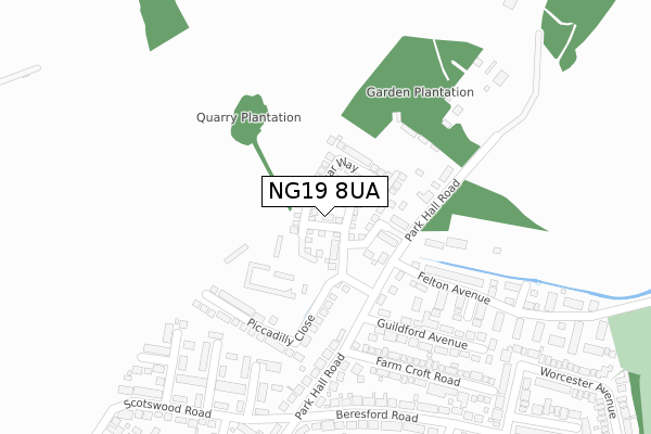 NG19 8UA map - large scale - OS Open Zoomstack (Ordnance Survey)