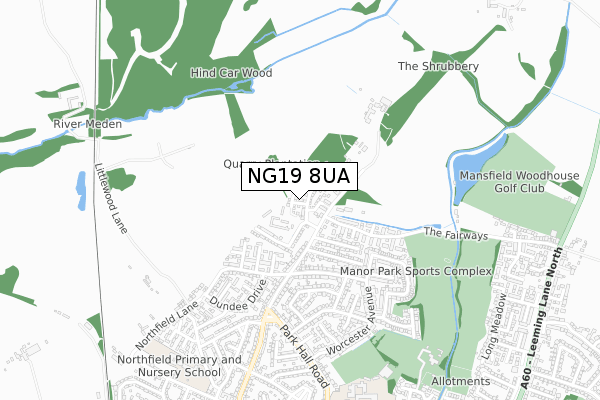 NG19 8UA map - small scale - OS Open Zoomstack (Ordnance Survey)