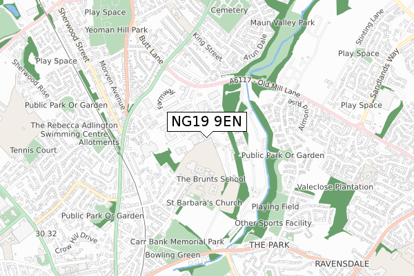 NG19 9EN map - small scale - OS Open Zoomstack (Ordnance Survey)