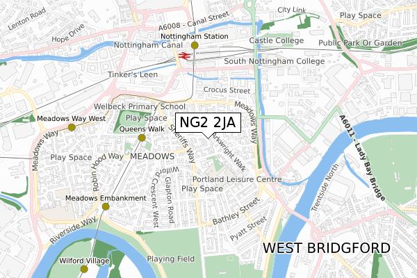 NG2 2JA map - small scale - OS Open Zoomstack (Ordnance Survey)