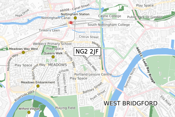 NG2 2JF map - small scale - OS Open Zoomstack (Ordnance Survey)