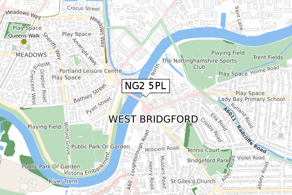 NG2 5PL map - small scale - OS Open Zoomstack (Ordnance Survey)