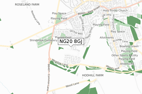 NG20 8GJ map - small scale - OS Open Zoomstack (Ordnance Survey)