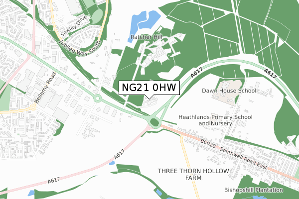 NG21 0HW map - small scale - OS Open Zoomstack (Ordnance Survey)