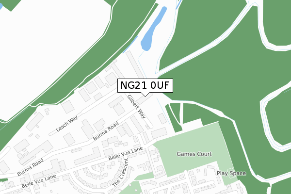 NG21 0UF map - large scale - OS Open Zoomstack (Ordnance Survey)