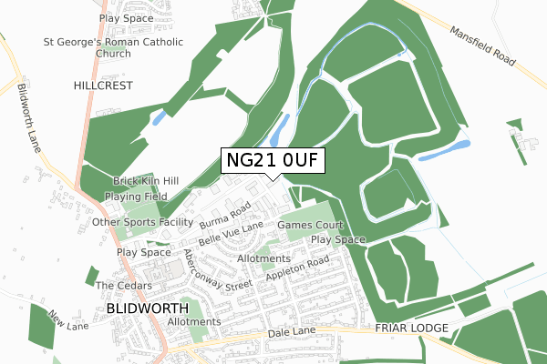 NG21 0UF map - small scale - OS Open Zoomstack (Ordnance Survey)