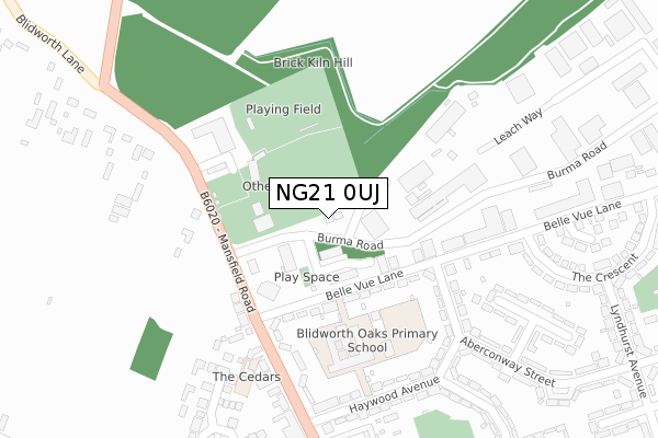 NG21 0UJ map - large scale - OS Open Zoomstack (Ordnance Survey)