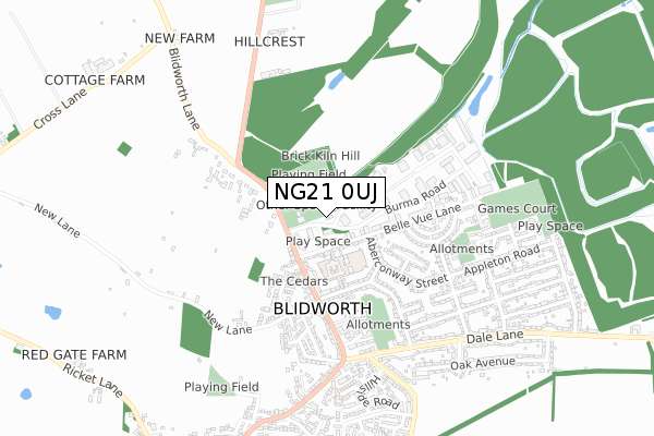 NG21 0UJ map - small scale - OS Open Zoomstack (Ordnance Survey)