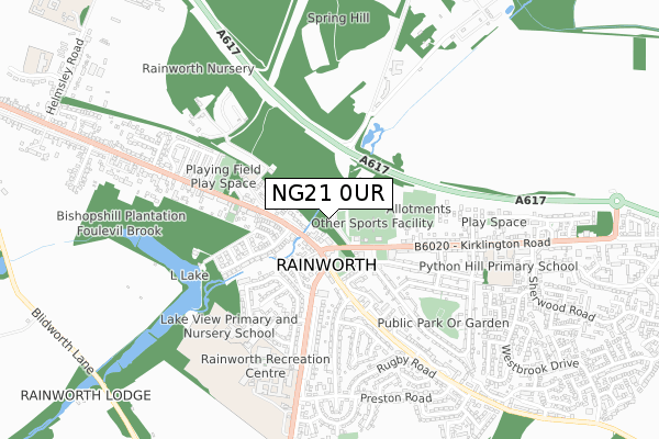 NG21 0UR map - small scale - OS Open Zoomstack (Ordnance Survey)