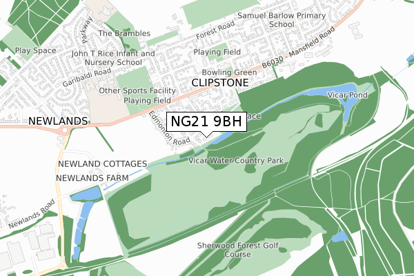 NG21 9BH map - small scale - OS Open Zoomstack (Ordnance Survey)