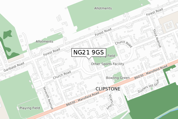 NG21 9GS map - large scale - OS Open Zoomstack (Ordnance Survey)