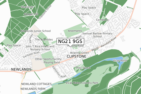 NG21 9GS map - small scale - OS Open Zoomstack (Ordnance Survey)