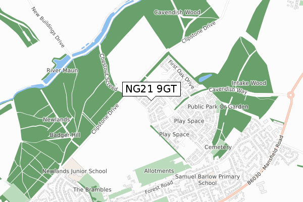 NG21 9GT map - small scale - OS Open Zoomstack (Ordnance Survey)