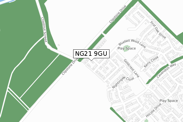 NG21 9GU map - large scale - OS Open Zoomstack (Ordnance Survey)